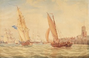 Üç sloop savaş ve limana giden bir balık avı, Portsmouth, c.1800-30